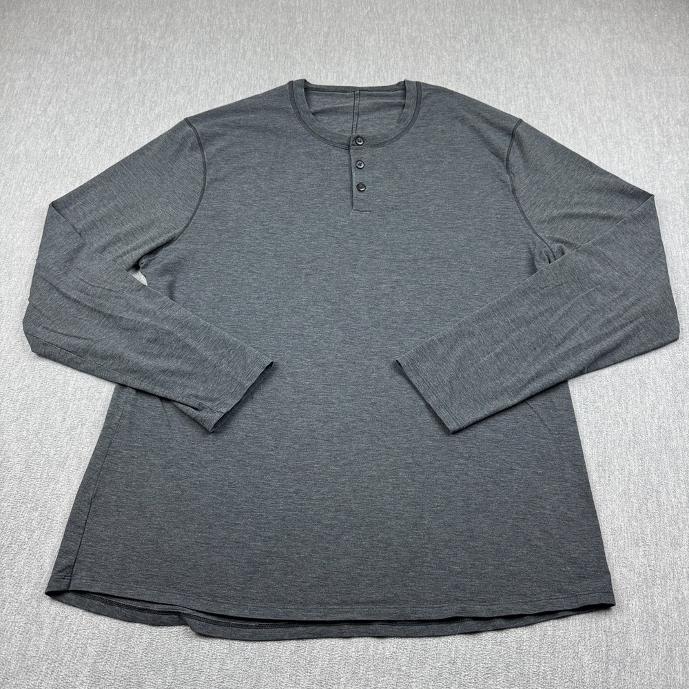 Lululemon Shirt Mens Large Gray Soft Jersey Long-Sleeve Henley Performance‎ Gym